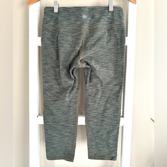 Athleta Green / Tan / Grey Stripe Chaturanga Crop / Capri Leggings - Picture 1 of 6